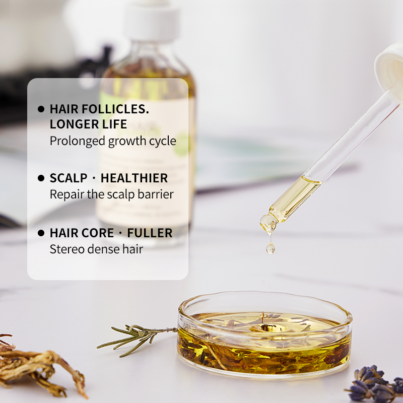 Elixir de ervas para crescimento capilar Syulli com alecrim e hortelã-pimenta | 8 extratos vegetais | Tratamento do couro cabeludo | Atacado e OEM