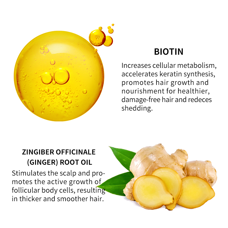 Soro de ervas para crescimento capilar com biotina e gengibre