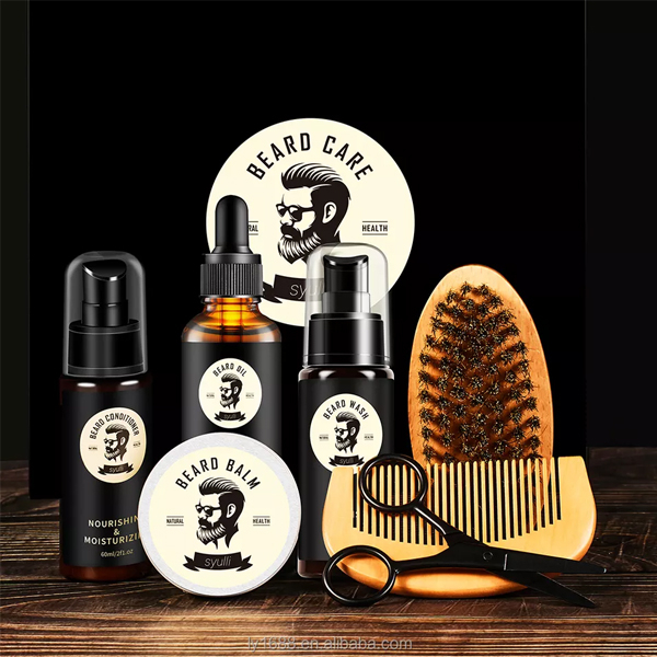 Kit de pente bálsamo para cuidados com a barba de marca própria, shampoo, condicionador, soro, óleo de crescimento, conjunto de aliciamento masculino para cabelos faciais