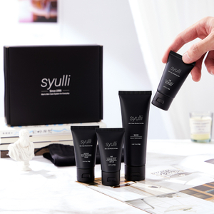 Sistema de cuidados com a pele masculino Syulli (conjunto de 4 peças) - Limpar, esfoliar, hidratar durante o dia, reparar à noite.