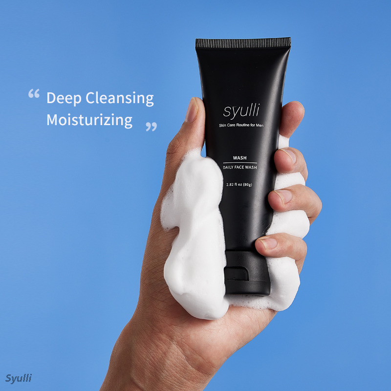 Sistema de cuidados com a pele masculino Syulli (conjunto de 4 peças) - Limpar, esfoliar, hidratar durante o dia, reparar à noite.