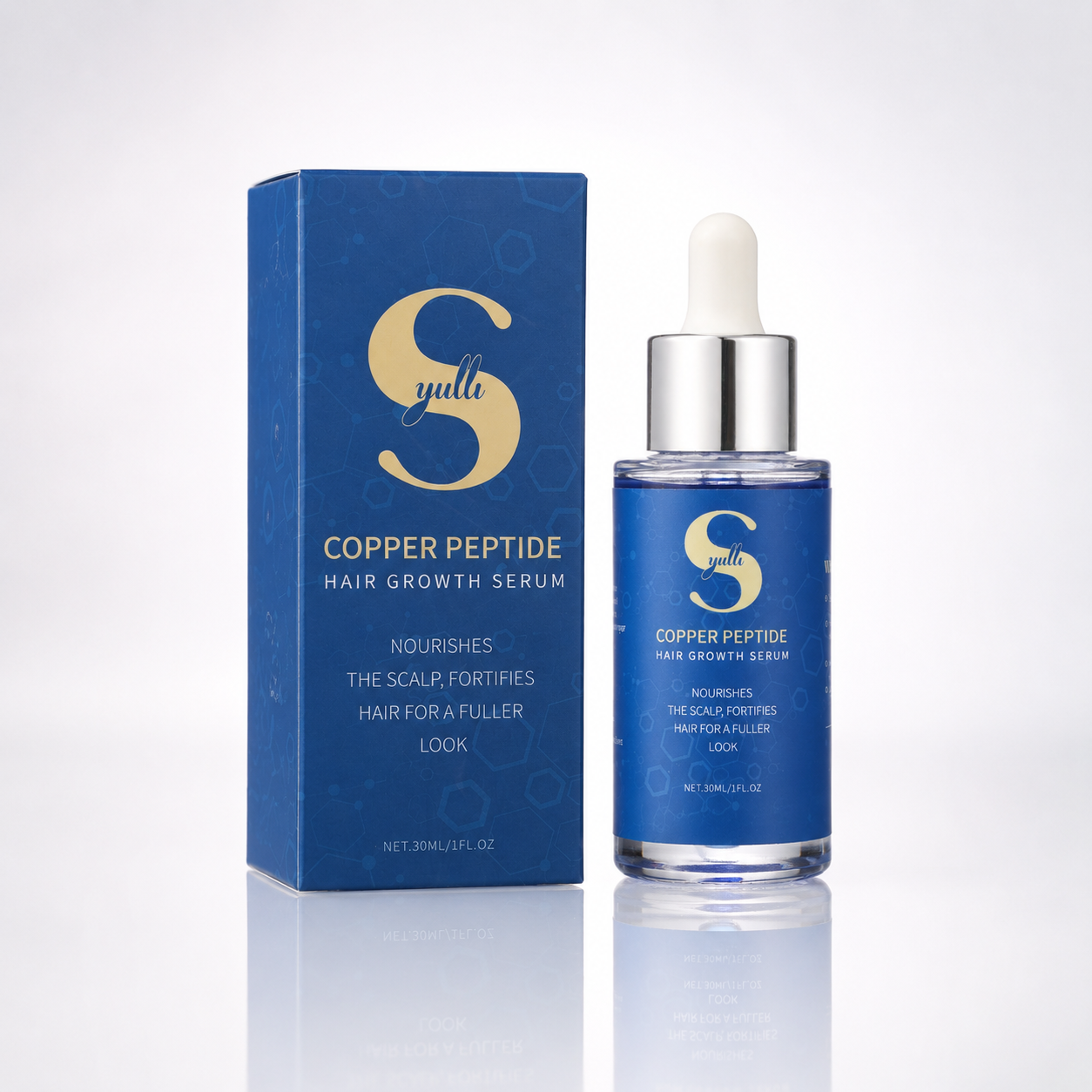 Syulli 1% soro de crescimento capilar com peptídeo de cobre, anti-queda de cabelo, mistura de óleo de semente de planta, 1ml x 55