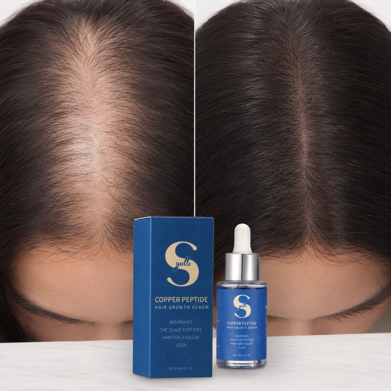 Syulli 1% soro de crescimento capilar com peptídeo de cobre, anti-queda de cabelo, mistura de óleo de semente de planta, 1ml x 55